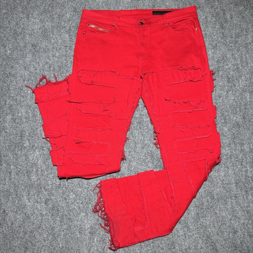 Rockstar Original RSM205 Flare Jeans Men 40 Red Distressed Embroidered Fit 40x34